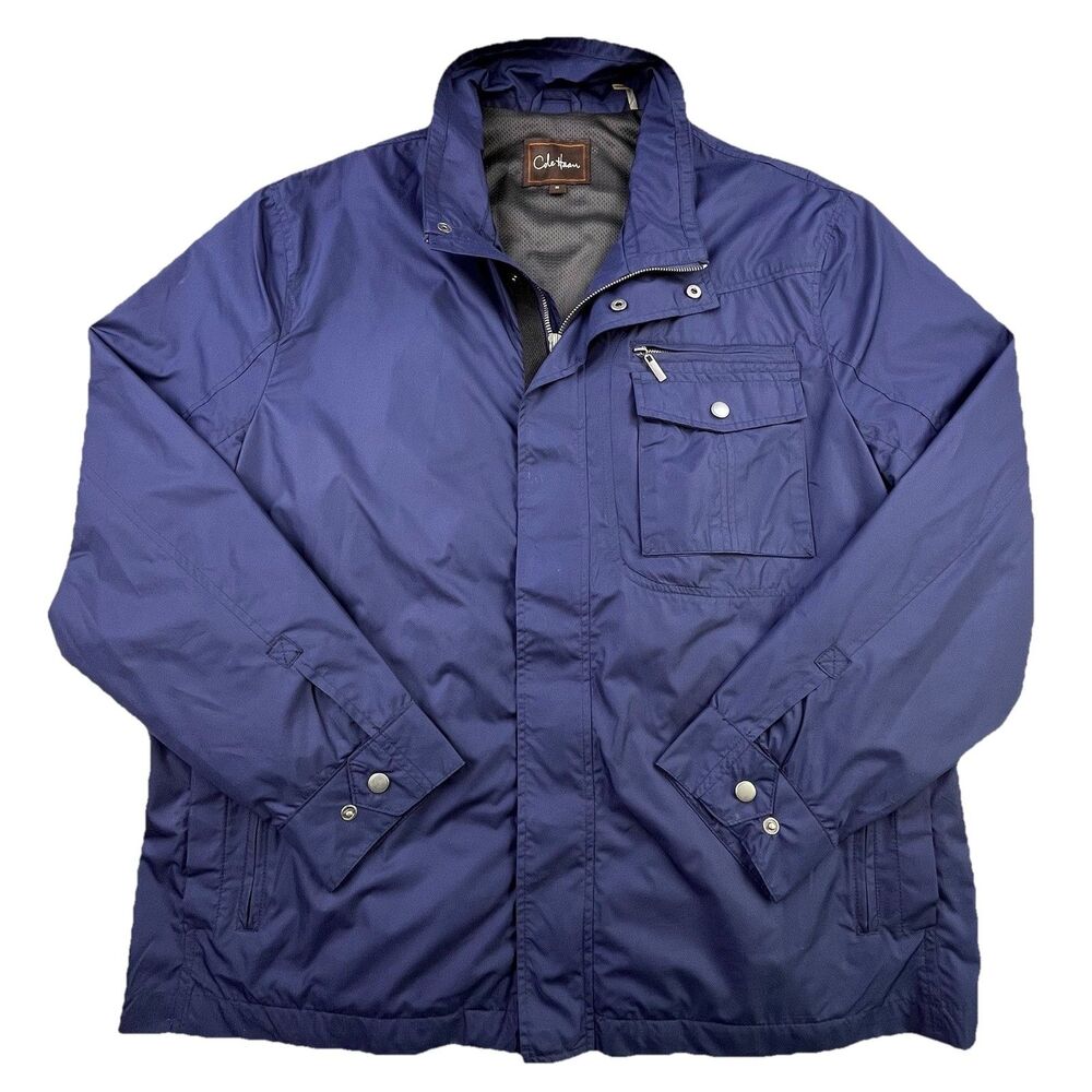 Cole Haan Rain Jacket Mens XL Navy Blue Water Resistant Snap Storm Flap Pockets